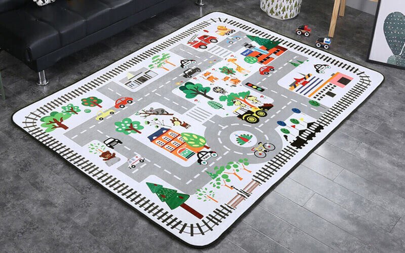 Kids Rug Play Mat With Car For Playroom