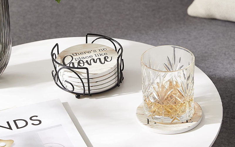 Set of 6 Absorbent Coasters with Holder