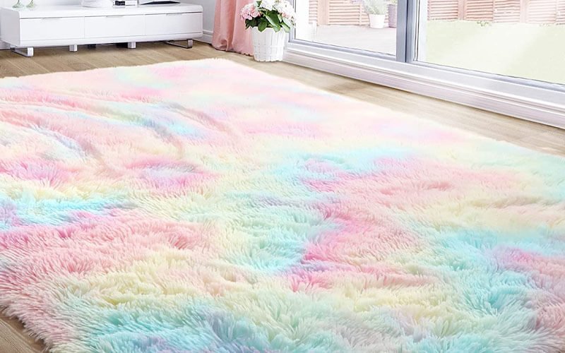 Fuzzy Rainbow Unicorn Carpet for Baby's Comfort