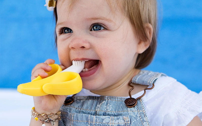 Baby banana toothbrush for infants