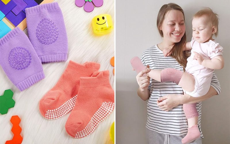 10 Pairs Baby Crawling Anti-Slip Knee Pads and Socks Set