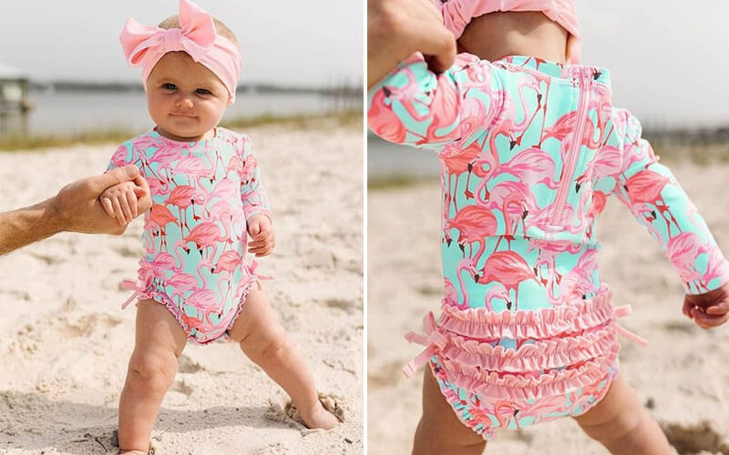 RuffleButts Toddler Girls Flamingo One-Piece Swimsuit