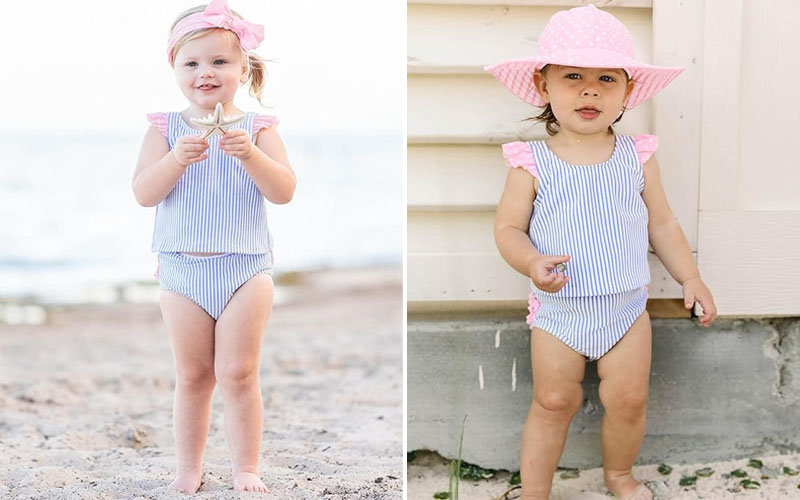 RuffleButts Infant Toddler Seersucker Swimsuit
