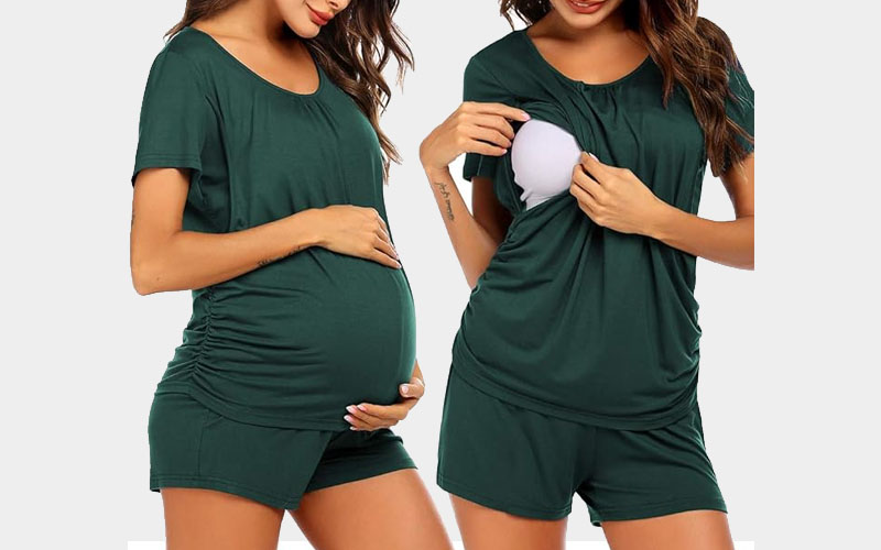 Ekouaer Maternity Nursing Pajama Set