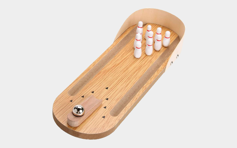 Tabletop Wooden Board With Tiny Bowling Shooting for Kids